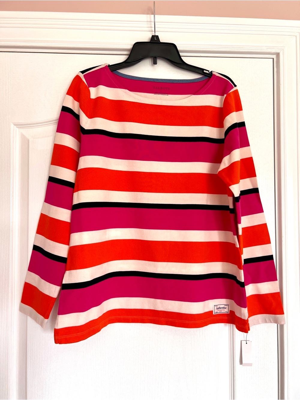 NWT Talbots Pink and Orange Striped Long Sleeve Top